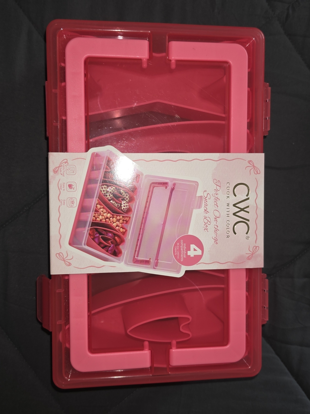Pink 4-Compartment Snack & Storage Box XOXO Pattern New